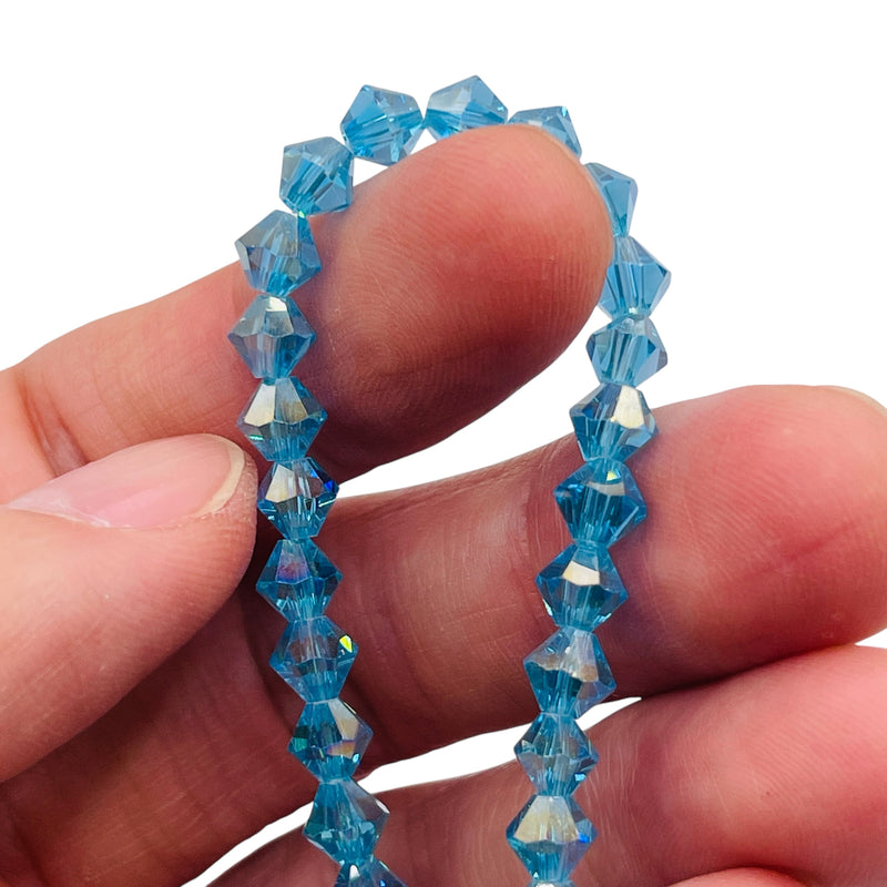 6mm Thunder Polish Glass Crystal Bicone Med. Aquamarine AB