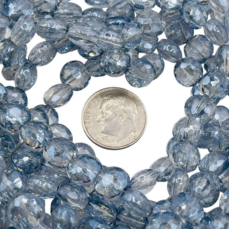 8mm Coin Glass Crystal Grey Blue