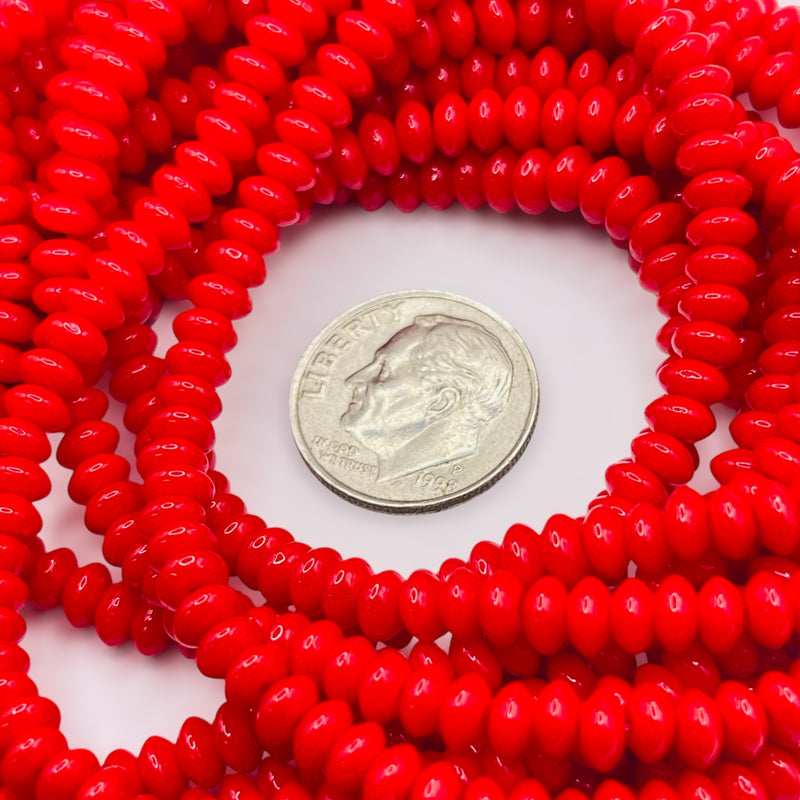 4x3mm Thunder Polish Glass Crystal Smooth Roundel Ruby