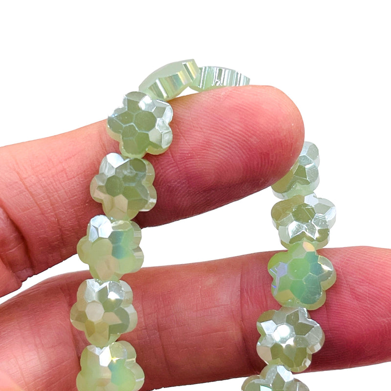 10mm Flower Glass Crystal Green Jade AB