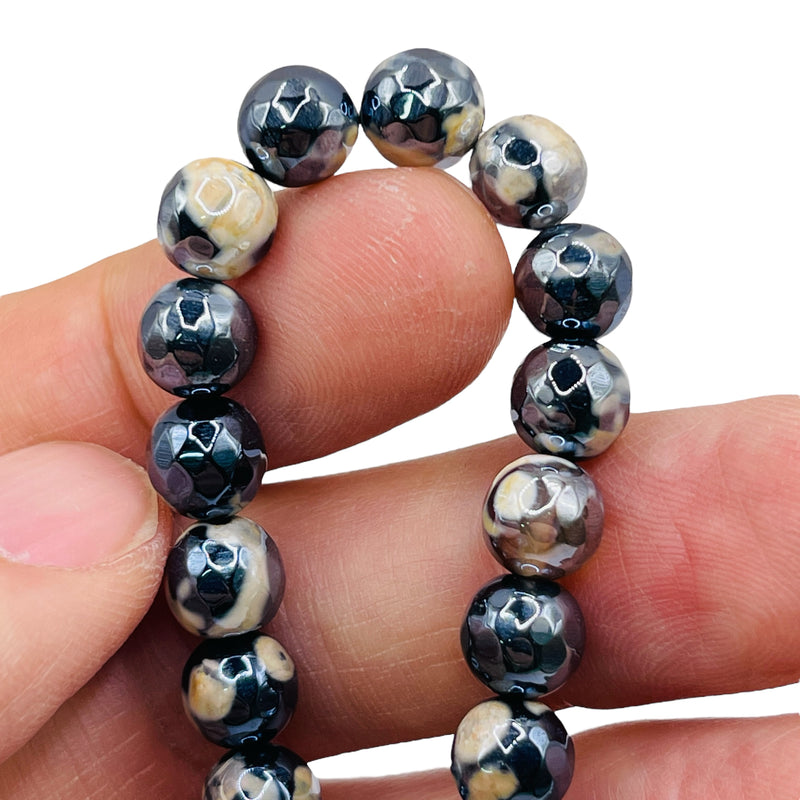 8mm Round Cut Agate with Hematite Shine