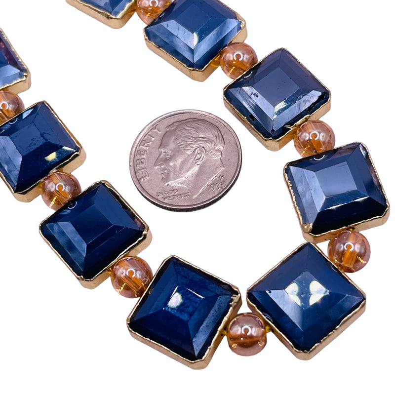 13mm Square Gold Edge Sapphire Jade