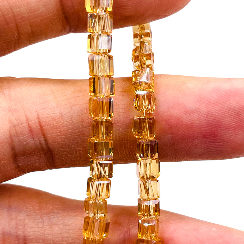 4mm Cube Glass Crystal Gold Champagne