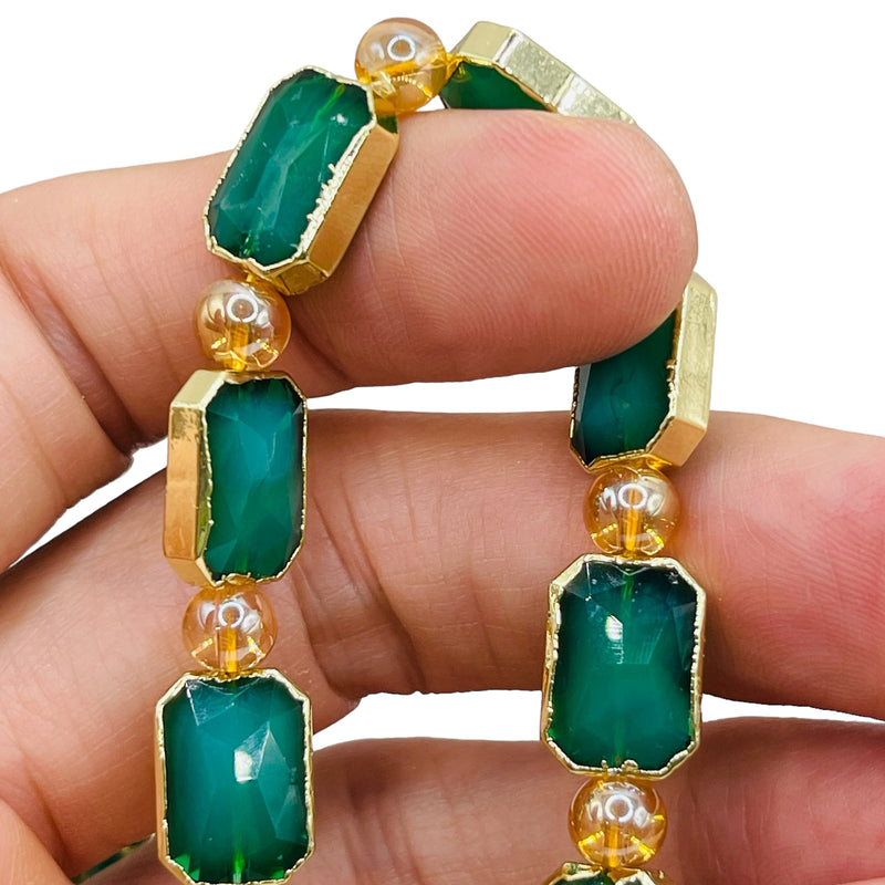 14x10mm Rectangle Gold Edge Teal