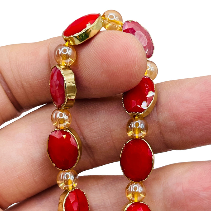 12x9mm Oval Gold Edge Ruby Jade