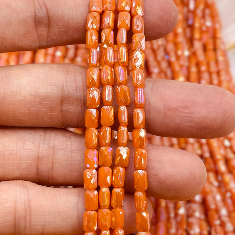 7x4mm Flat Rectangle Cut Glass Crystal Orange Jade AB