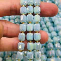 8mm Barrel Cut Seafoam Magic Gold