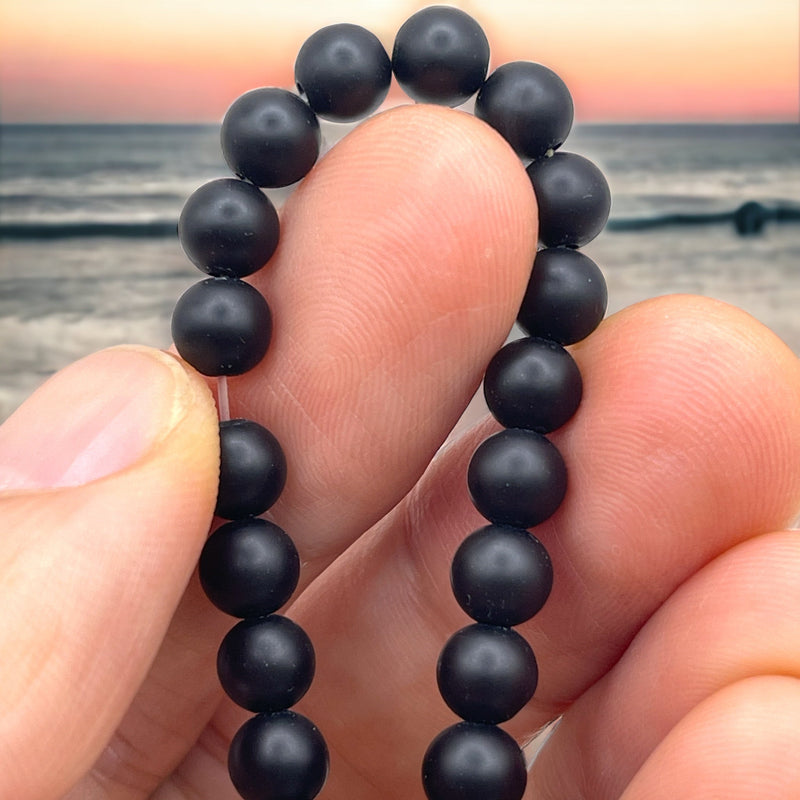 6mm Round Matt Black Agate