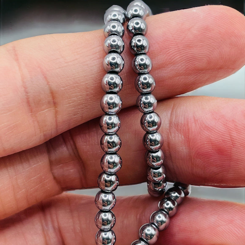 4mm Round Hematite Rhodium