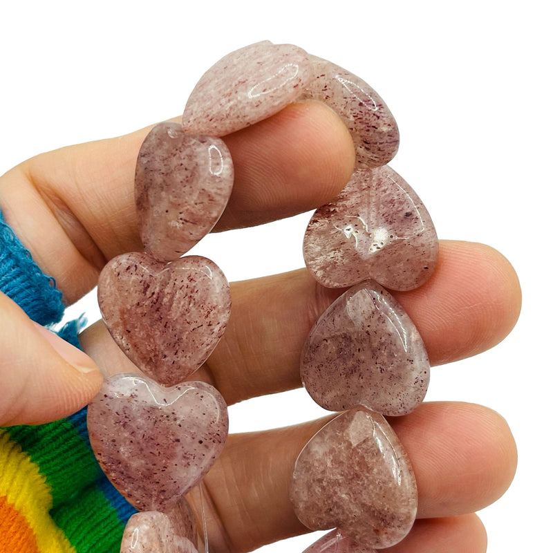 20mm Faceted Heart Strawberry Quartz