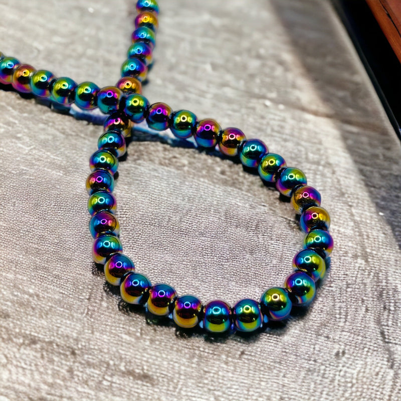 4mm Round Hematite Rainbow