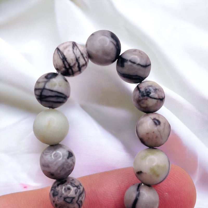 6mm Round Black Web Jasper