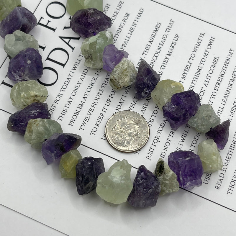 Amethyst + Prehnite Freeform Rough 14 to 16mm