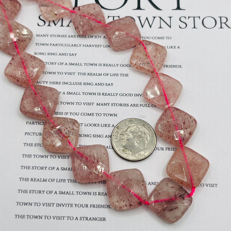 16mm Faceted Diamond Strawberry Quartz