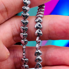 6mm Heart Hematite Rhodium