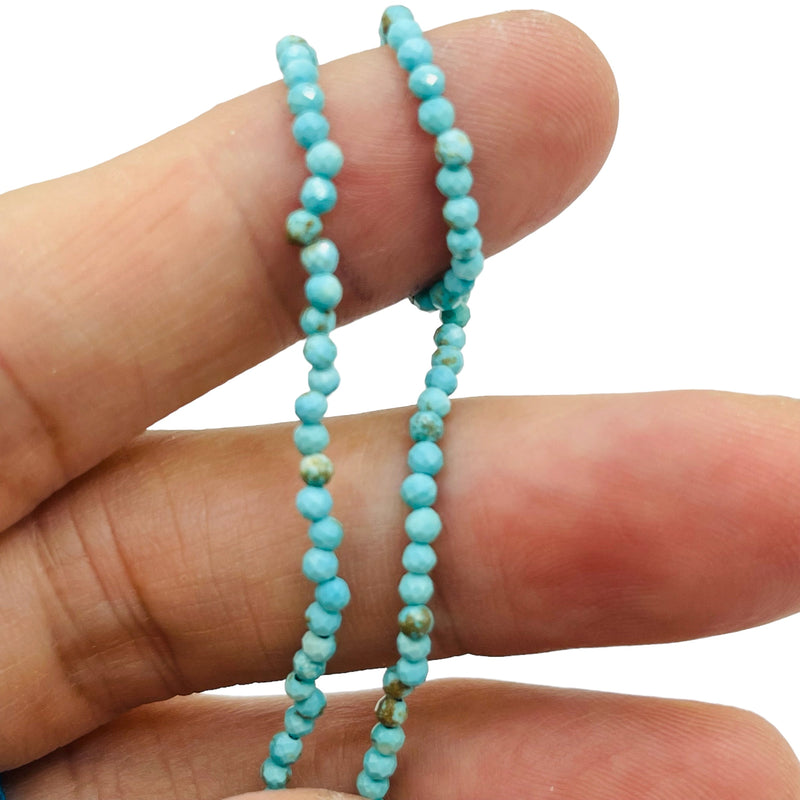 2mm Faceted Round Turquoise Dyed and Stabilized