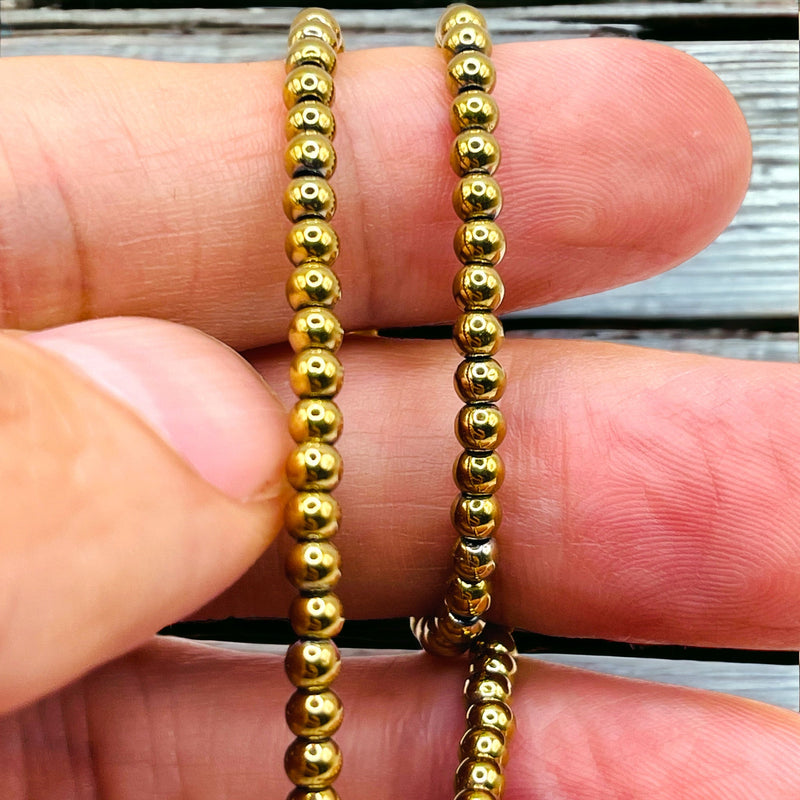 3mm Round Hematite Gold