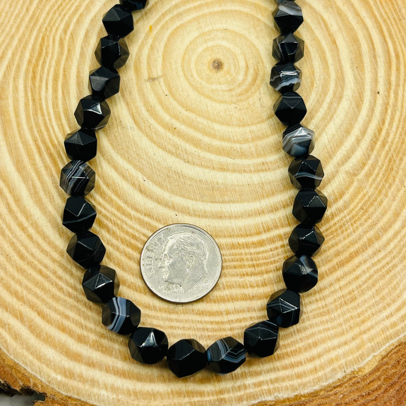 8mm Nugget Cut Black Agate