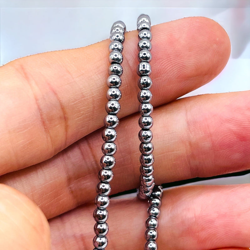 3mm Round Hematite Rhodium